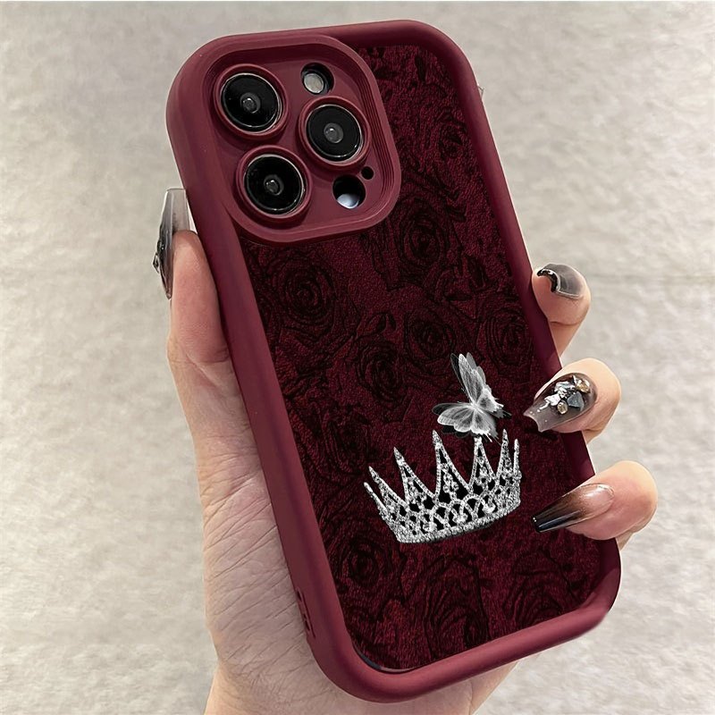 Apple Iphone 15 - غطاء هاتف بتصميم وردة حمراء وتاج